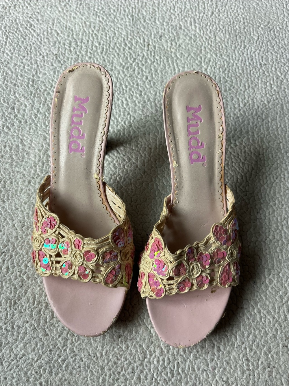 Vintage 90s Y2K Mudd Blooms Sequined Open Toe Woven Heeled Sandals Women’s 7
